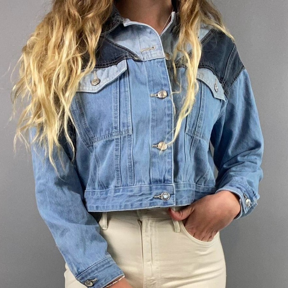 Wild fable multi color block denim crop jkt